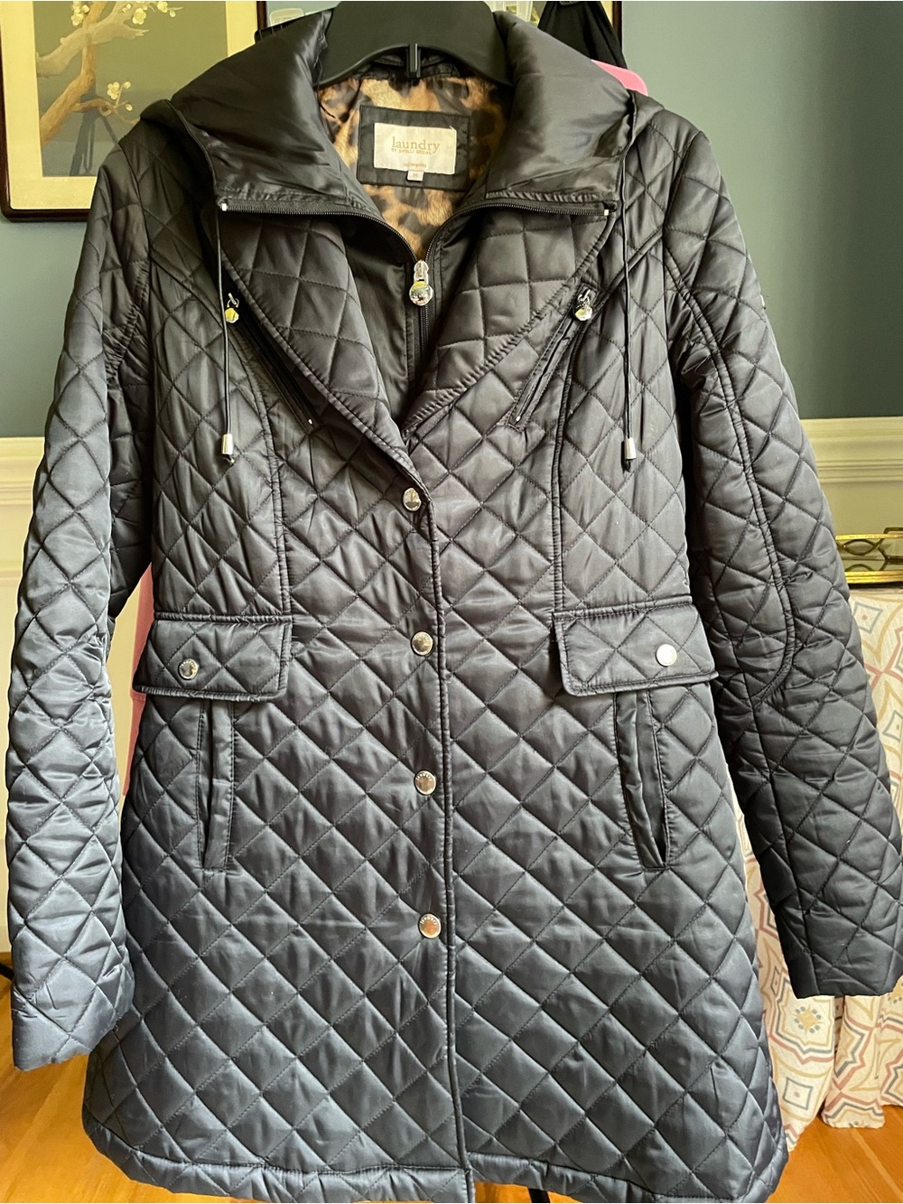 Laundry By Shelli Segal Quilted Black Puffer Coat with Hood